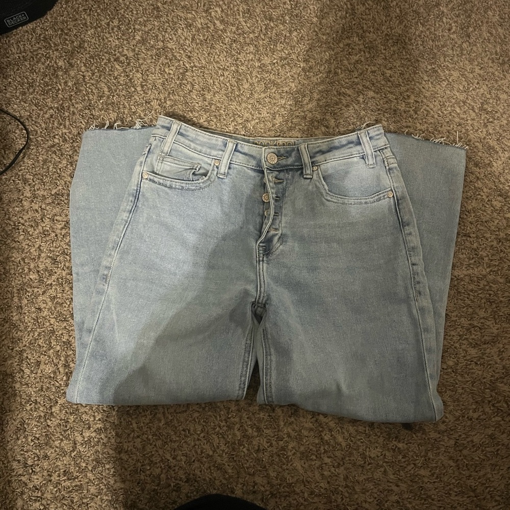Light Blue Denim Jeans Straight Cropped